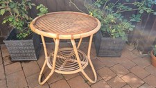FAB VINTAGE CANE BAMBOO ROUND COFFEE CONSERVATORY TABLE TIKI BOHO