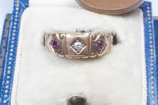 PRETTY ANTIQUE ENGLISH 15K GOLD RUBY & DIAMOND RING c1896