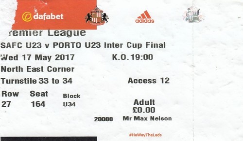 Ticket sunderland u23 v - -,