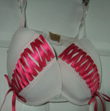 CLOSER With E-VIE Ladies Balconette Bra White & Pink  36C