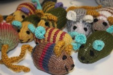 Hand knitted mice party bags - knitted,