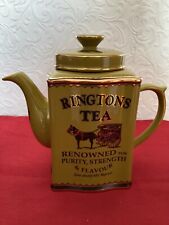 Earthenware Ringtons Tea Merchants Heritage Teapot. Green & gold
