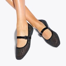 KG KURT GEIGER NINA MESH BLACK RHINESTONE BALLET FLATS Shoes Size UK 6 EUR 39