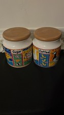 Colourful Vintage Set Sugar & Coffee Pots With Wooden Lids. Dunoon Stoneware