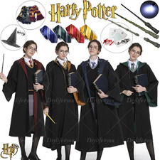 Harry Potter Costume Gryffindor Slytherin Robe Cloak Tie Wand Scarf Hats Glasses