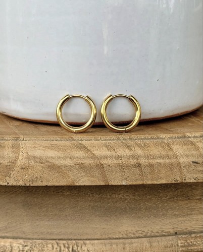 Gold huggie hoop earrings - gold,