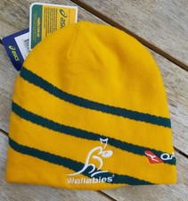Official Wallabies AUSTRALIA RUGBY Gold Green Reversible BEANIE Hat Tags ADULT