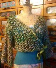 UK Designer Wool & Mohair mix Pastel/  Green  knitted chunky cropped jumper 8-12