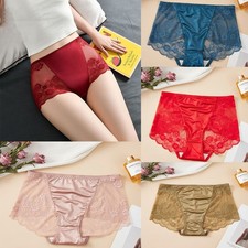 Womens Full Brief Lace Front High Rise Briefs Knickers Pant High Waist Underwear