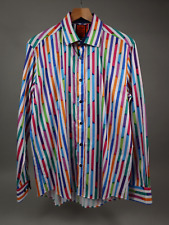 Makrom Men’s Regular Fit LGBTQ Colours Strips Print Shirt Size XL Poly Cotton