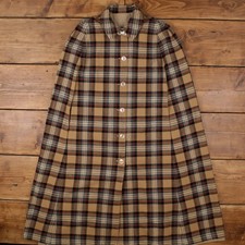 Vintage Cape Jacket M 70s Check Reversible Plaid Beige Womens