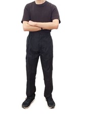 Mens Lightweight Elasticated Cargo Cotton Trousers Combat Work  Bottoms BLACK