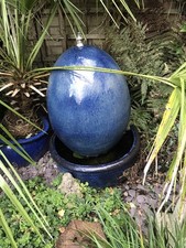 Blue Ceramic Glazed Self Contained Large Garden Water Feature and Pump