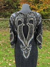 Vintage 80s Sequin Beaded Party Dress Sudi Creations Maxi with Split Size UK12