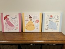 Disney Princess 3 x ABC Canvas Artwork - Ariel, Belle, Cinderella, 30cm sq,  VGC