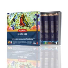 Derwent Inktense Permanent Watercolour Pencils, Set of 24 in a Tin, 4mm Premi...