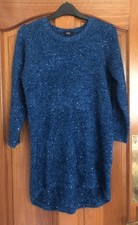 F&F Peacock Blue Longline Fluffy Jumper with Sequins - Size 10