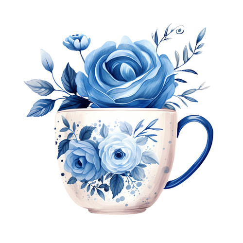 Delft blue tea set tile - blue,