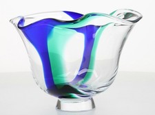 Orrefors LARS HELLSTEN BUTTERFLY BOWL Blue Green Swedish Art Glass Scandinavian