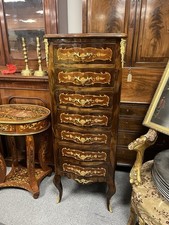 French Louis XVI Kingwood Style Walnut & Mahogany Chest of Drawers Tall Boy