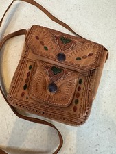 Hand tooled leather crossbody - hand-tooled,