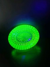 Victorian Uranium Glass Salt Pressed 3.5" Antique Vaseline