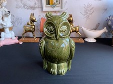 Vintage Dartmouth Pottery Owl Money Box. Beautiful Green Glaze with stopper