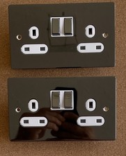 2  x 13 Amp Wall Double Plug Socket 2 Gang Polished Chrome FLAT Plate  