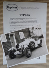 Replicar Type 35 Bugatti UK market Press Information/brochure + photograph