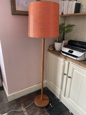 Vintage Retro Mid Century Wooden Wood Standing Lamp with Bright Orange Shade