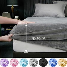 Extra Deep Teddy Bear Fleece Fitted Sheet Cosy Winter Warm Marl Bed Sheets Cover