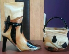 Matching Set Murano Art Style Glass Boot & Bag / Handbag / Vase.