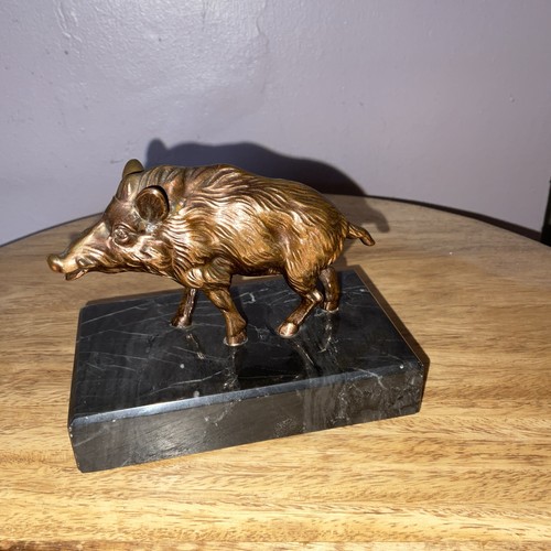Vintage bronze boar marble - bronze,