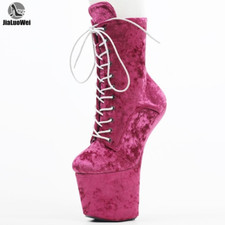 8 Inch Faux Suede Lace Up Heelless Platform Ankle Pole Dance Shoes Fashion Boots