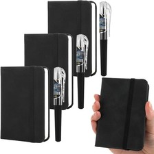 3 Pack A7 Pocket Notebook Notepad with 3 Pens,Mini and Pen s, black 