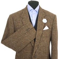Harris Tweed Blazer Jacket 44L Brown Country Weave Hacking Hunting Sports Mens
