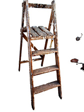 TALL VINTAGE RETRO FOLDING WOODEN STEP LADDER DISTRESSED PLANT SHOP DISPLAY