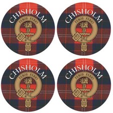 Round Coaster Chisholm Scottish Clan Name Cork Backed Set of 4 Coasters