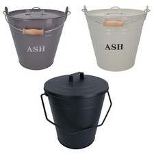 Coal Bucket & Lid Grey, Black or Cream Metal Ash Tidy Bin Coal Carrier Fire Log
