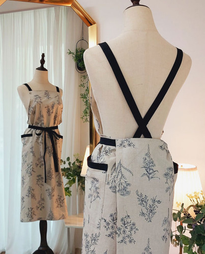 Linen floral apron women - floral,