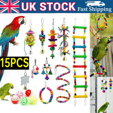15 Pack Parrot Toys Set Metal Rope Ladder Small Stand Budgie Cockatiel Cage Bird