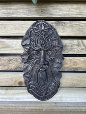 STONE GARDEN GREEN MAN LEAF FACE CELTIC TREE OF LIFE PLAQUE HANGING ORNAMENT