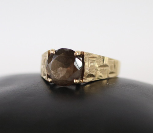 9ct gold smoky quartz ring - gold,