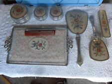 Antique Hand Embroidered Ladies Dressing Table Vanity Set by Rylon