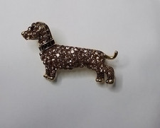 Beautiful Brown Rhinestone Dachshund  Sausage Dog Brooch