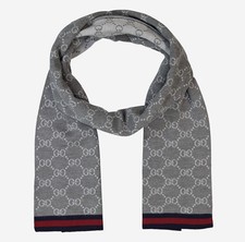 GUCCI Grey Wool Monogram Scarf 23x180cm MENS designer