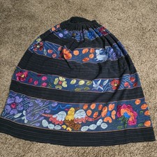 1950's Vintage Hand Embroidered Silk Thread Mexican Folk Art Skirt