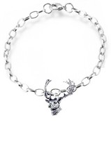 A63 Fallow Deer Head fine English Pewter on belcher link chain bracelet anklet