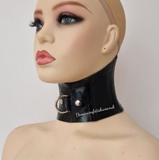 16" black neck corset collar d ring Latex rubber fetish gothic steampunk choker