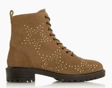 Dune London Prentice Taupe Nubuck Studded Star Lace & Zip Up Boots Size UK 3